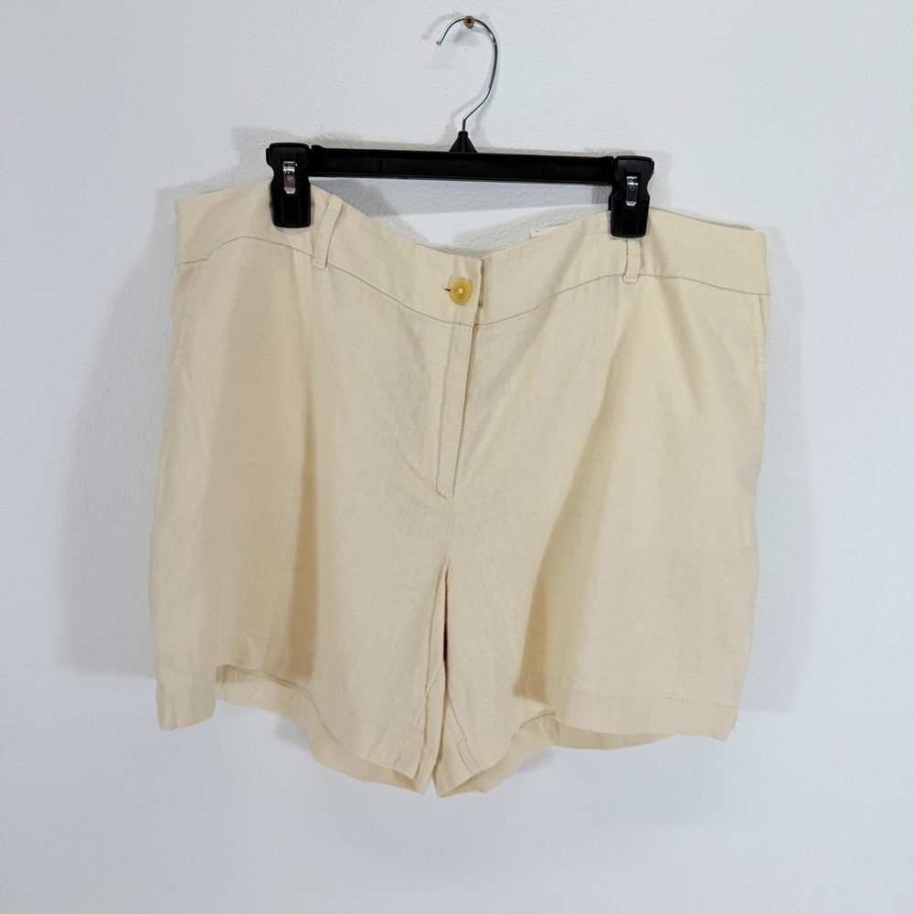 LOFT NWT Womens Linen Blend Beige Mid Rise Coastal Chic Flat Front Shorts Sz 16